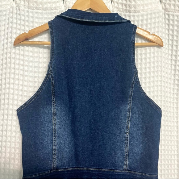 SHEIN Dark Denim Zip Front Jean Wide Leg Jumpsuit Sz XL - Picture 8 of 14